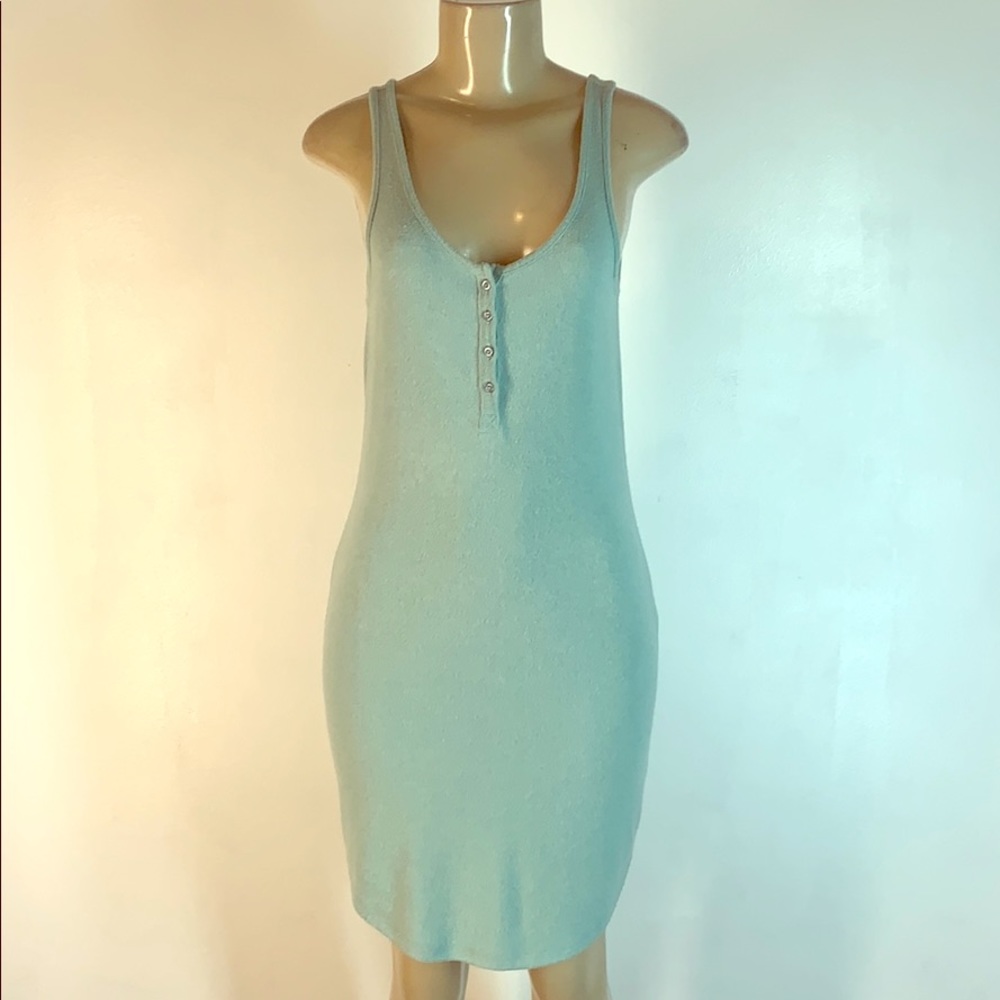 Z Supply Sweater Knit Henley Tank Dress Aqua Small
